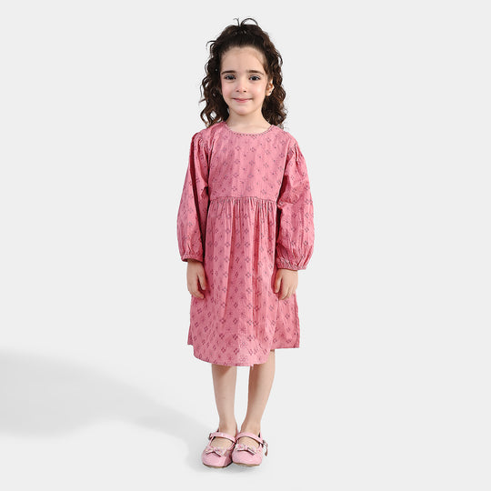 Girls Chicken Kari Casual Frock (Apricot) - Pink