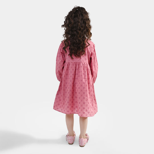 Girls Chicken Kari Casual Frock (Apricot) - Pink