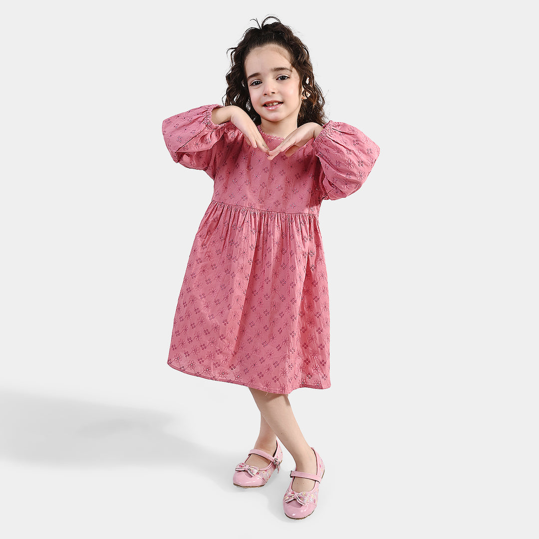 Girls Chicken Kari Casual Frock (Apricot) - Pink