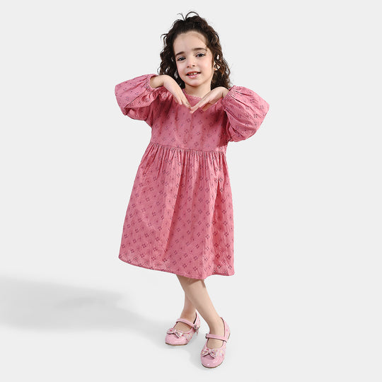 Girls Chicken Kari Casual Frock (Apricot) - Pink