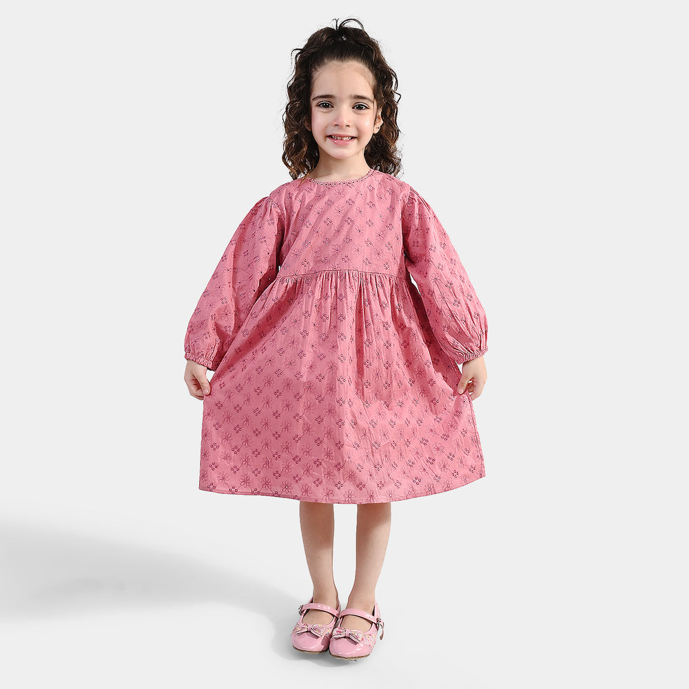 Girls Chicken Kari Casual Frock (Apricot) - Pink