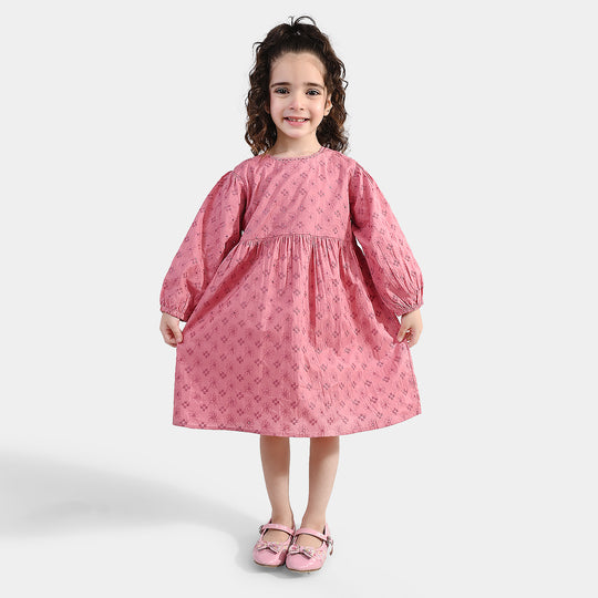 Girls Chicken Kari Casual Frock (Apricot) - Pink