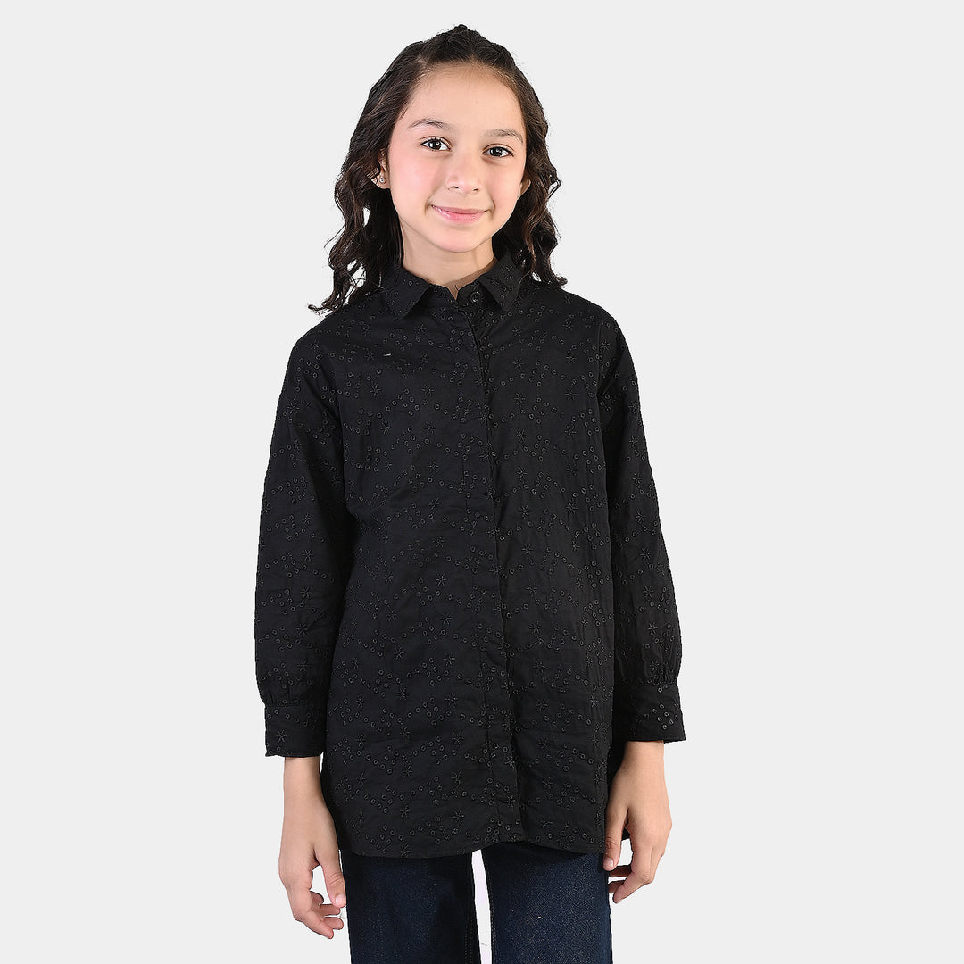 Girls Chicken Kari Embroidered Top (Bear) - Black