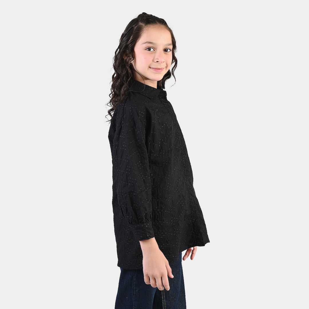 Girls Chicken Kari Embroidered Top (Bear) - Black
