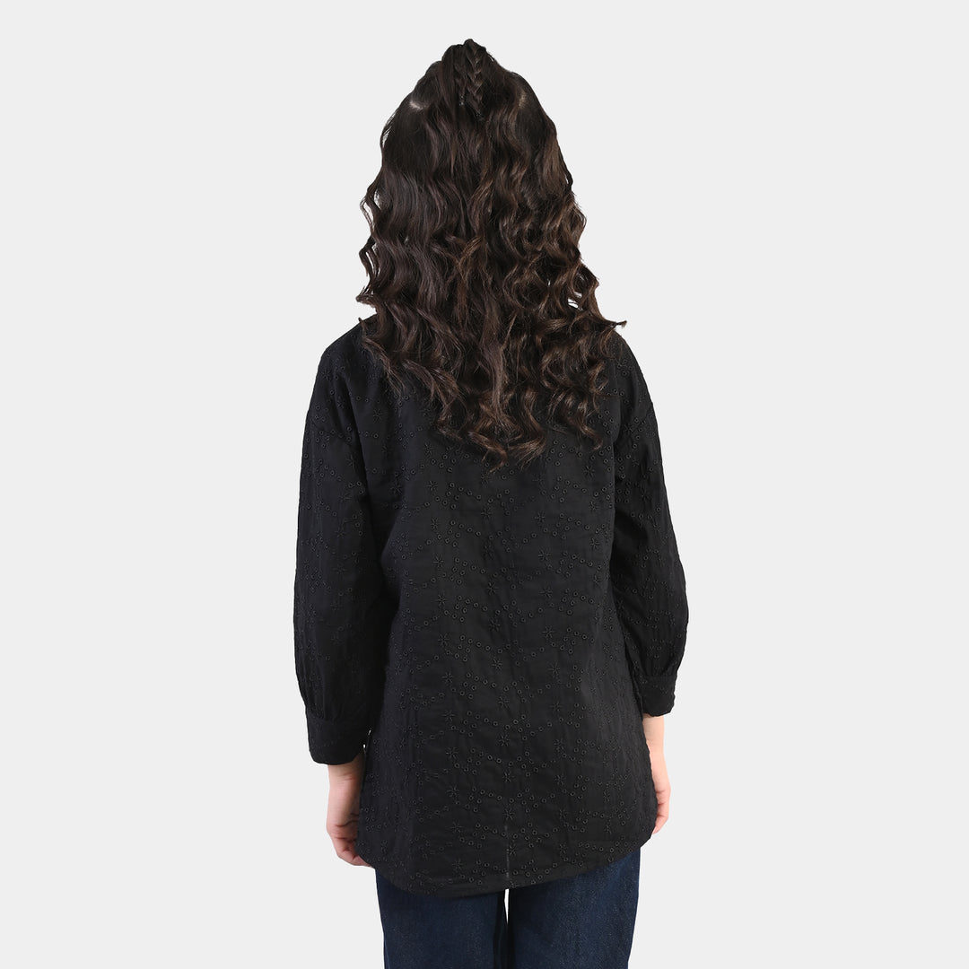 Girls Chicken Kari Embroidered Top (Bear) - Black