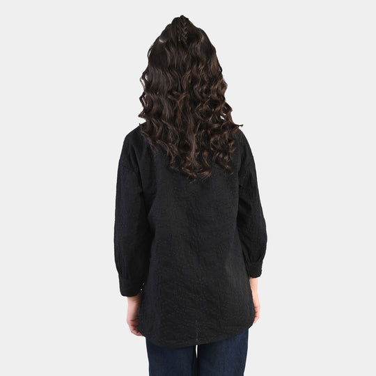 Girls Chicken Kari Embroidered Top (Bear) - Black