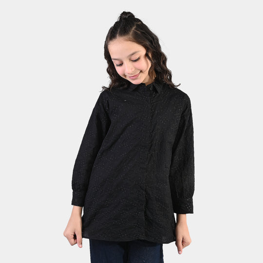 Girls Chicken Kari Embroidered Top (Bear) - Black