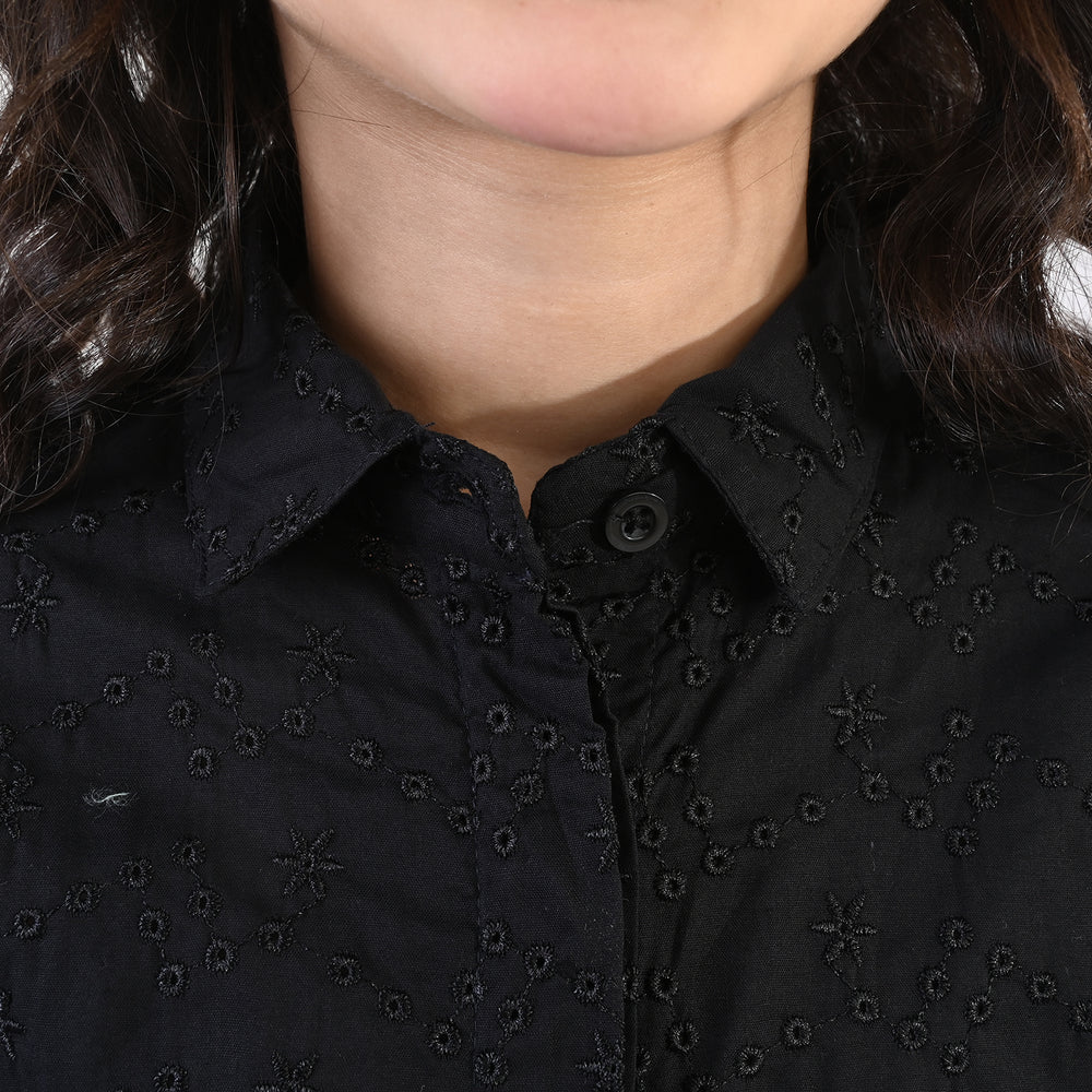 Girls Chicken Kari Embroidered Top (Bear) - Black