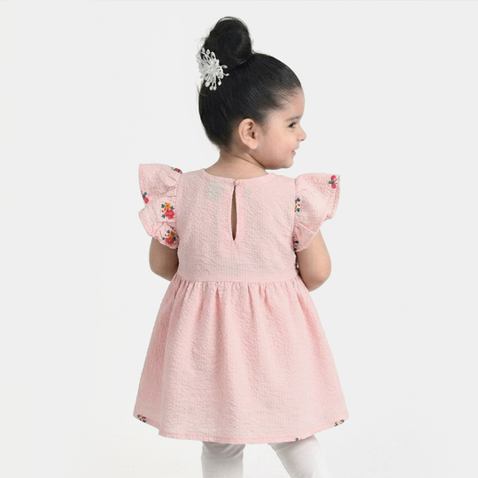 Infant Girls Poly Crinkle Embroidered Top (Butterfly & Flowers) - Baby Pink
