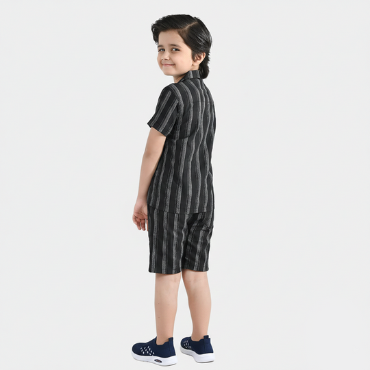 Boys Yarn Dyed Woven Suit - Black Striper