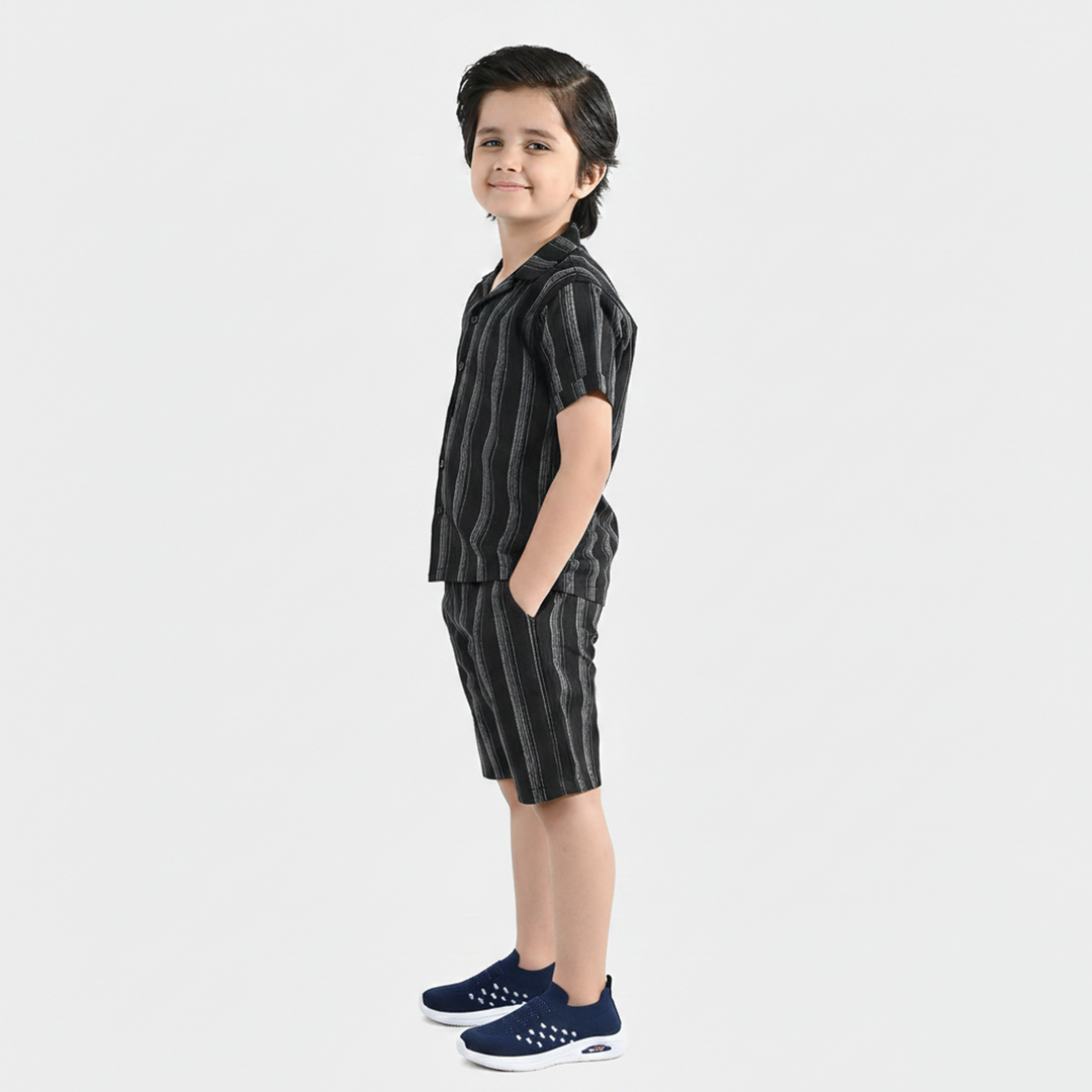 Boys Yarn Dyed Woven Suit - Black Striper