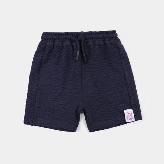 Infant Girls Jacquard Jersey Knitted Shorts (Love to Play) - Blue