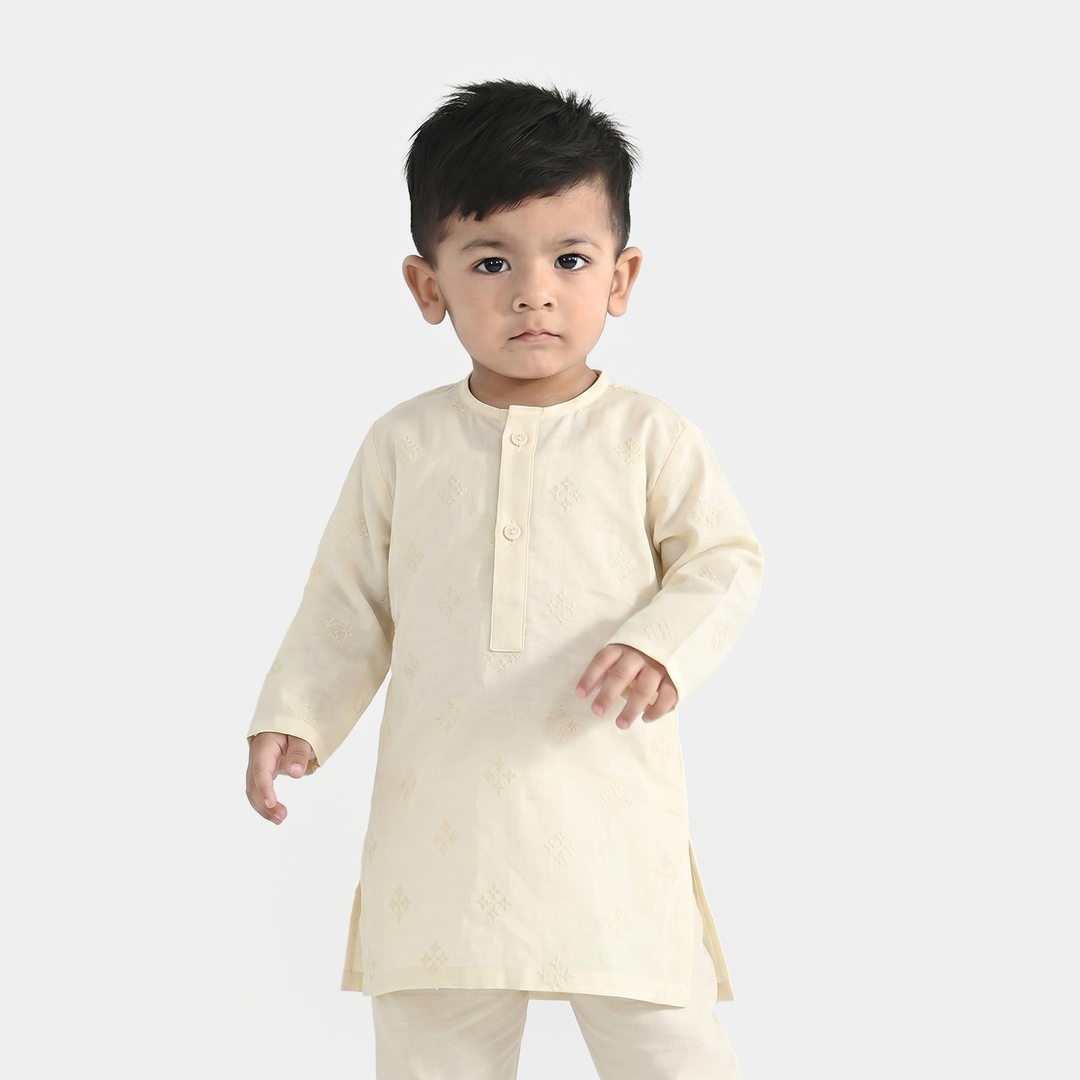 Infant Boys Poly Viscose Basic Kurta (After Glow) - Light Yellow