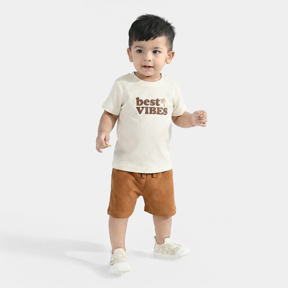 Infant Boys Poly Viscose Suit (Best Vibes) - White/Brown