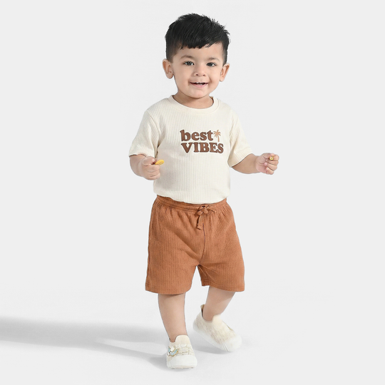 Infant Boys Poly Viscose Suit (Best Vibes) - White/Brown