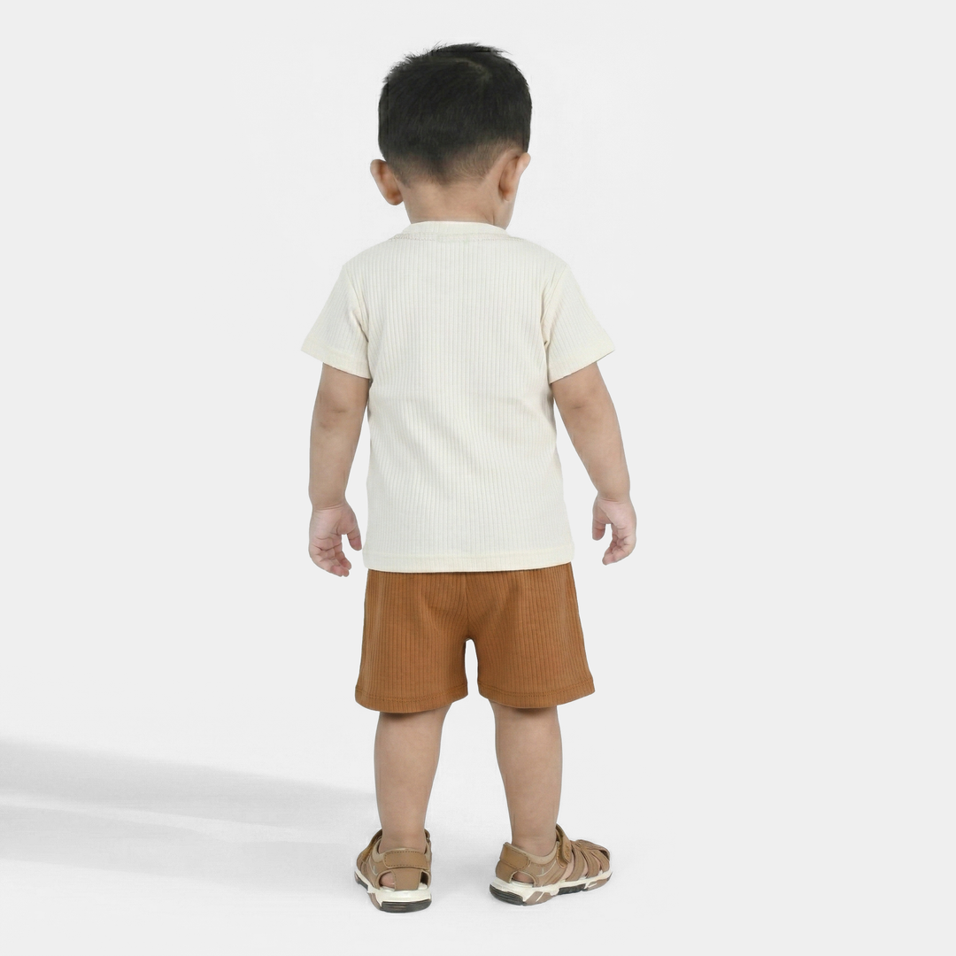 Infant Boys Poly Viscose Suit (Best Vibes) - White/Brown