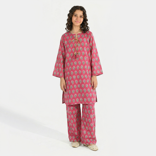 Teens Girls Jacquard Printed 2Pcs Desi Plum-Purple