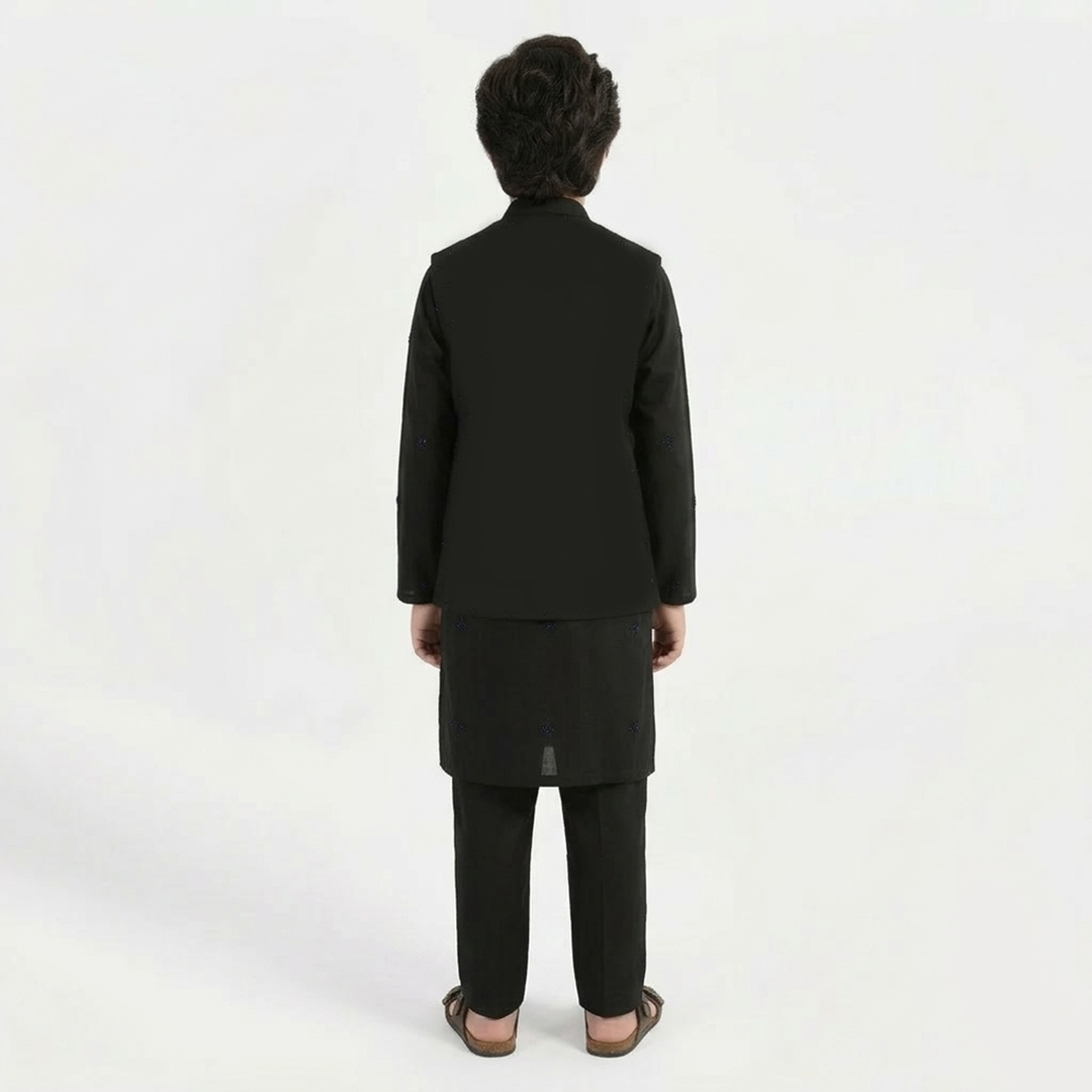 Boys Poly Viscose 3-Piece Suit - Black Lurex