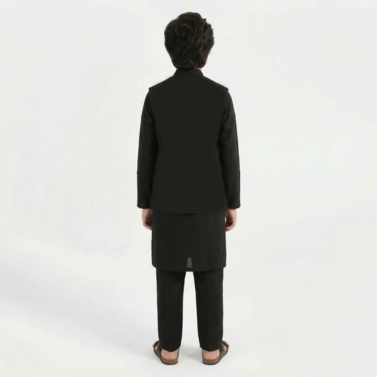 Boys Poly Viscose 3-Piece Suit - Black Lurex