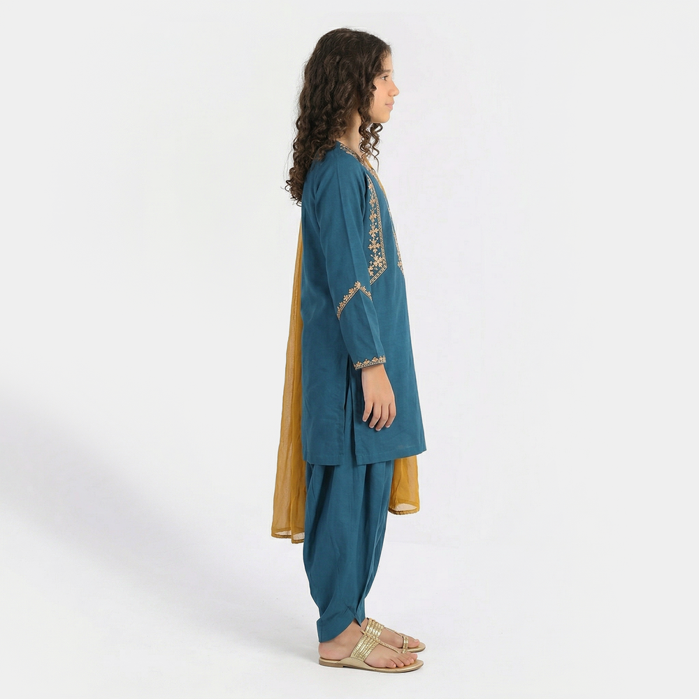 Teens Girls Poly Cambric 3-Piece Suit (Gul) - Teal Blue