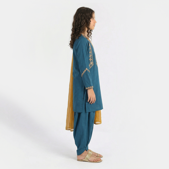 Teens Girls Poly Cambric 3-Piece Suit (Gul) - Teal Blue