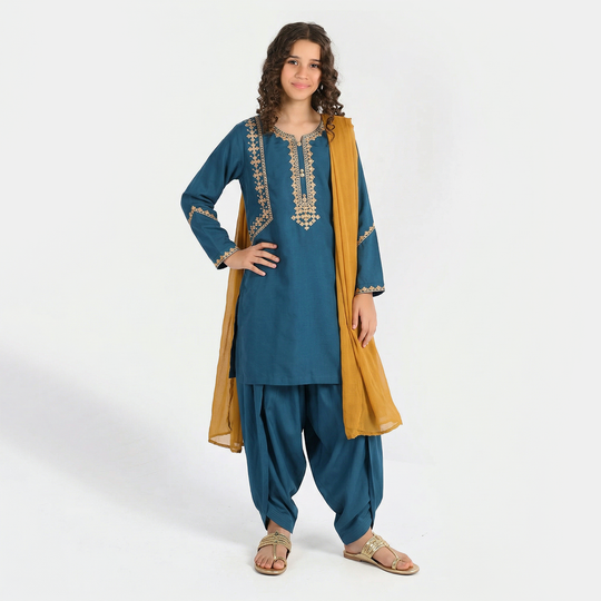 Teens Girls Poly Cambric 3-Piece Suit (Gul) - Teal Blue