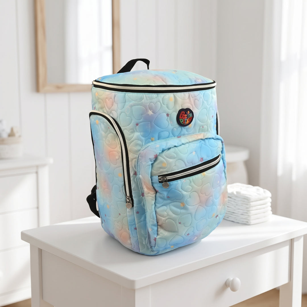 Light Blue Hearts Quilted Mother Bag