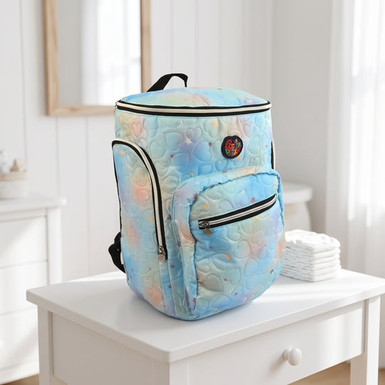 Light Blue Hearts Quilted Mother Bag