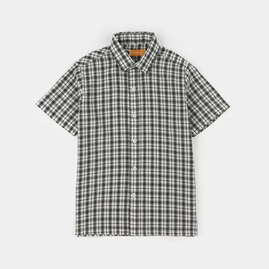 Boys Yarn Dyed Shirt (Basic Check) - White/Black