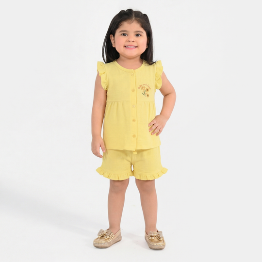 Infant Girls Poly Crinkle Knitted Suit (Daisy Chain) - Yellow