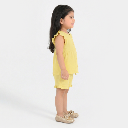 Infant Girls Poly Crinkle Knitted Suit (Daisy Chain) - Yellow