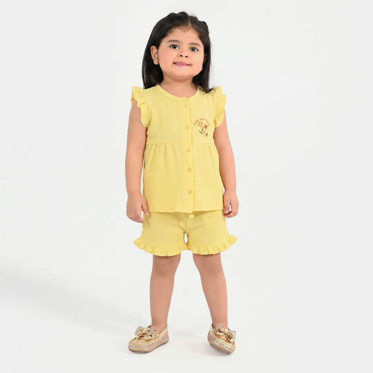 Infant Girls Poly Crinkle Knitted Suit (Daisy Chain) - Yellow