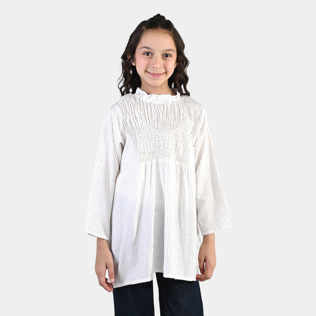 Girls Viscose Casual Top (Stripes) - White
