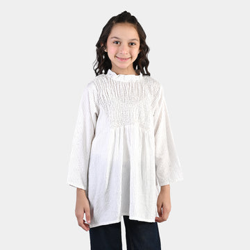 Girls Viscose Casual Top (Stripes) - White
