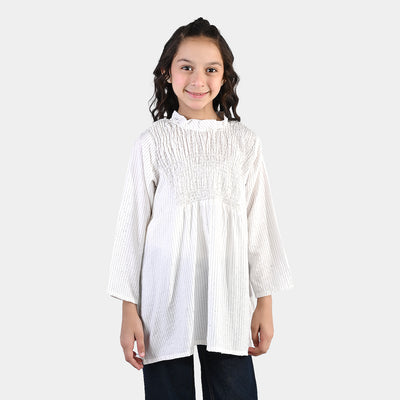 Girls Viscose Casual Top (Stripes) - White