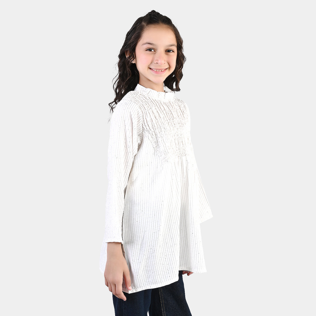 Girls Viscose Casual Top (Stripes) - White