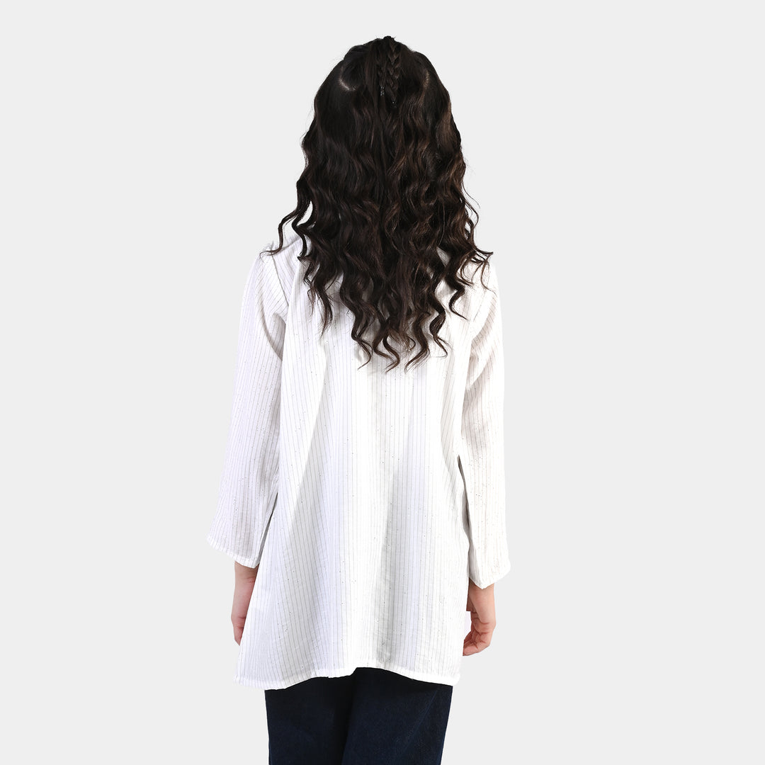 Girls Viscose Casual Top (Stripes) - White