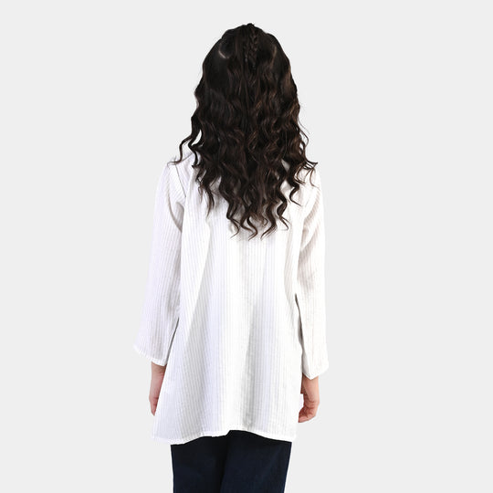 Girls Viscose Casual Top (Stripes) - White