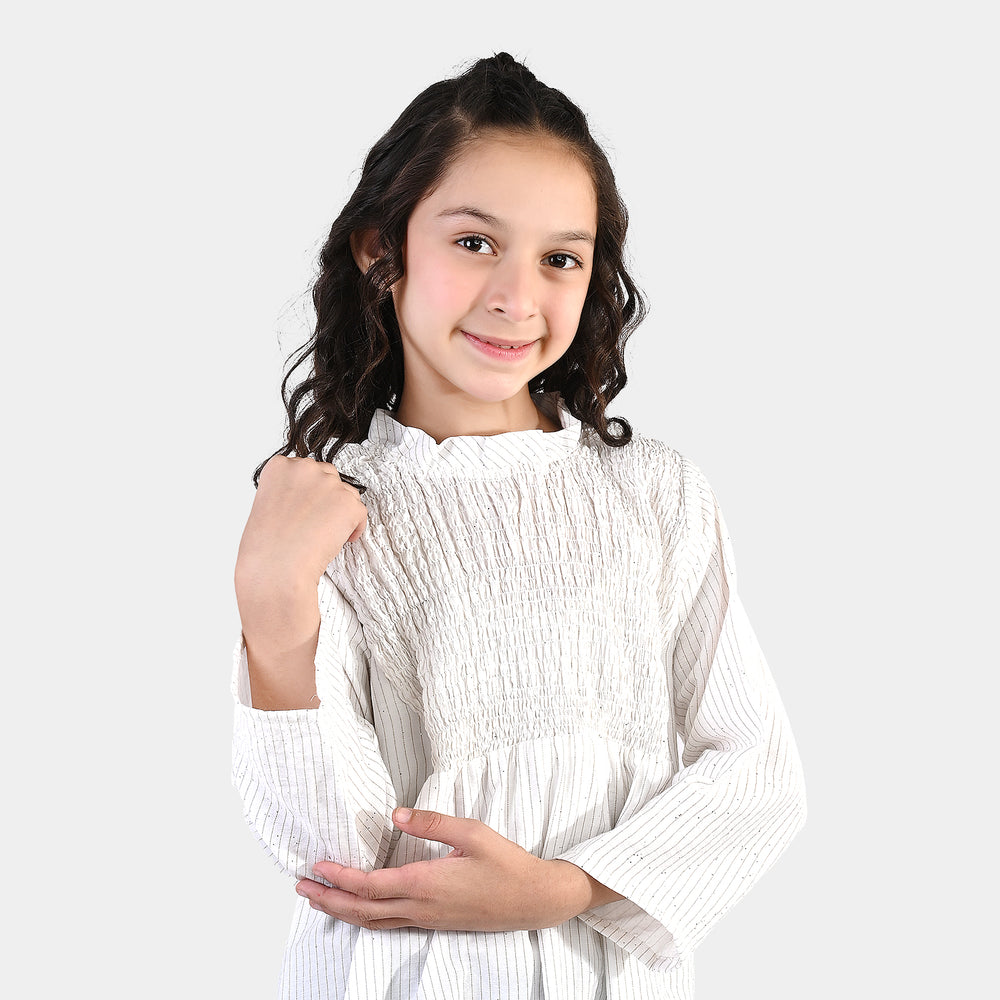 Girls Viscose Casual Top (Stripes) - White