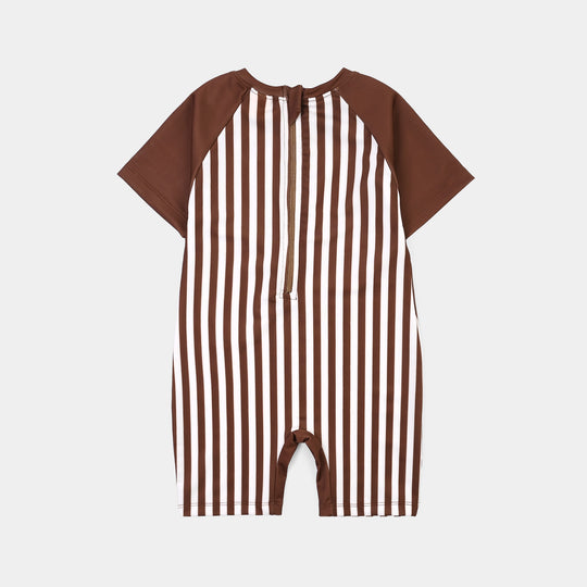 Boys Nylon Swimming Jumper Stripes-BROWN
