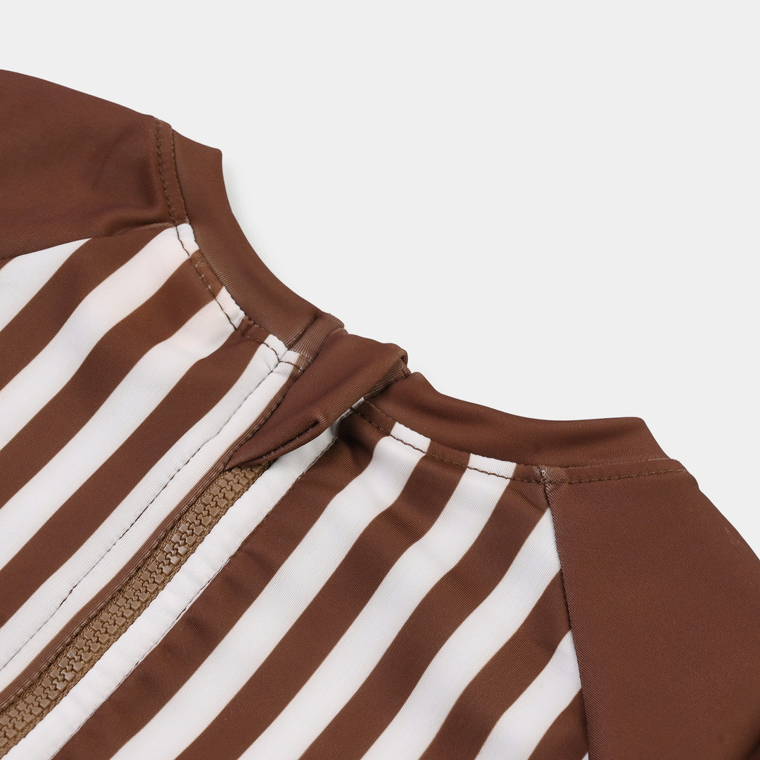 Boys Nylon Swimming Jumper Stripes-BROWN
