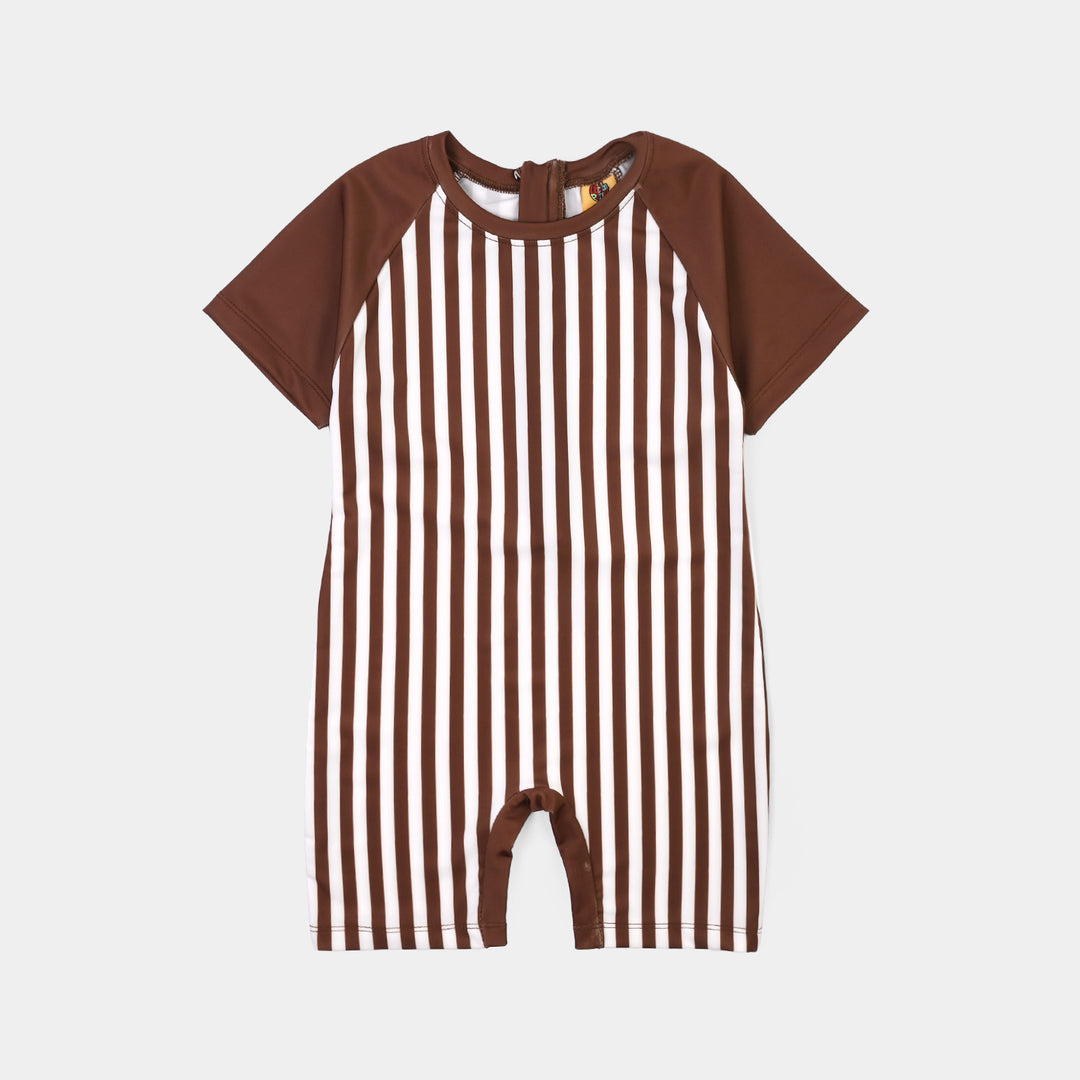 Boys Nylon Swimming Jumper Stripes-BROWN