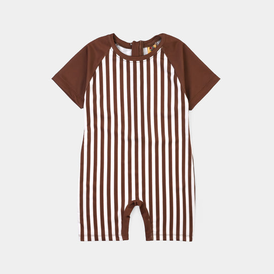 Boys Nylon Swimming Jumper Stripes-BROWN