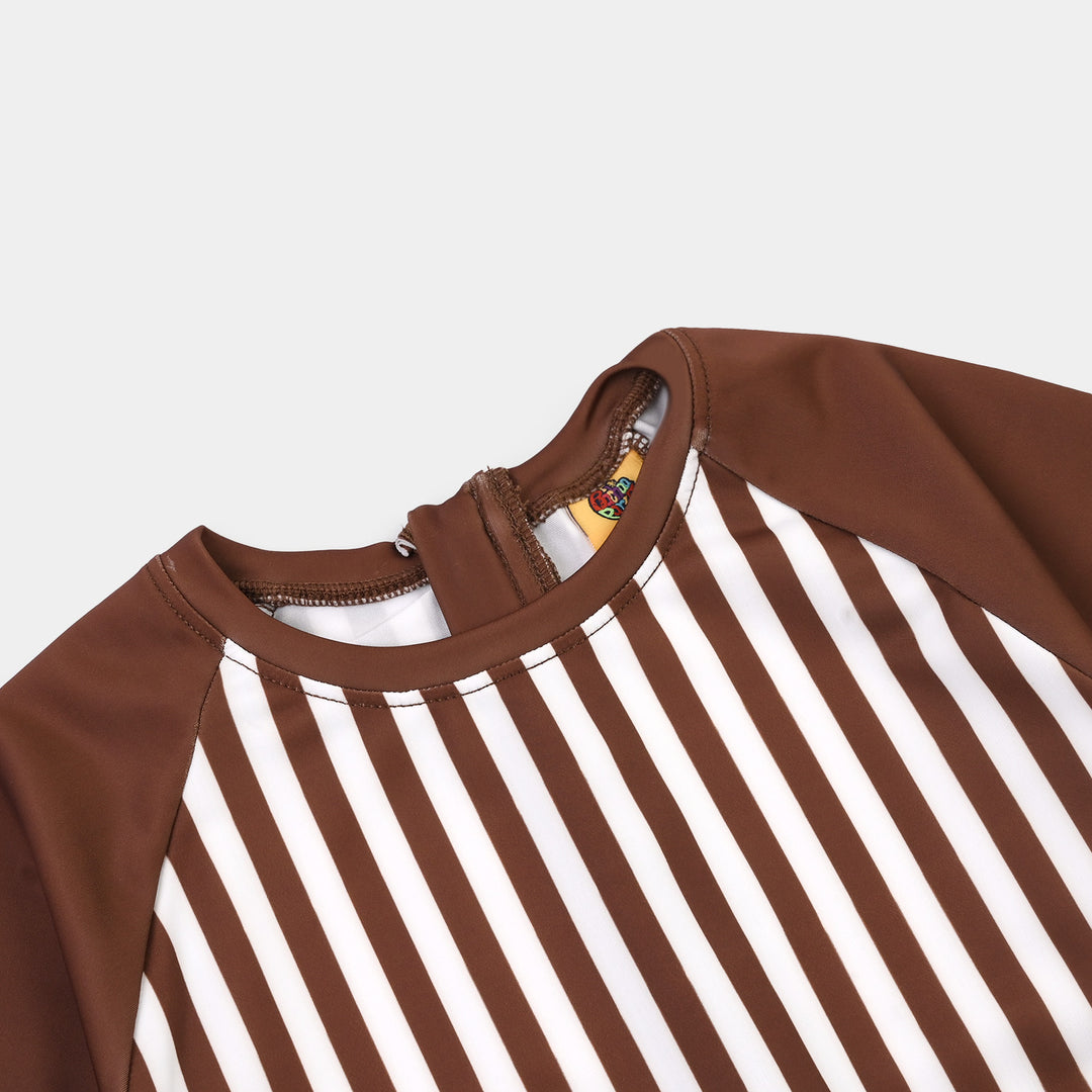 Boys Nylon Swimming Jumper Stripes-BROWN