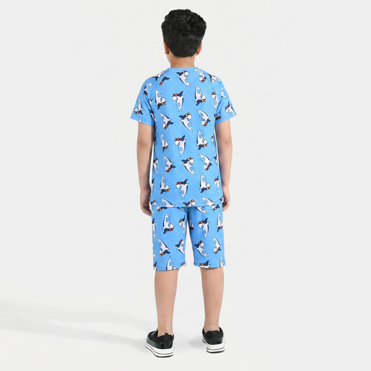 Boys Nylon Swimming 2-Piece Suit (Shark) - Blue