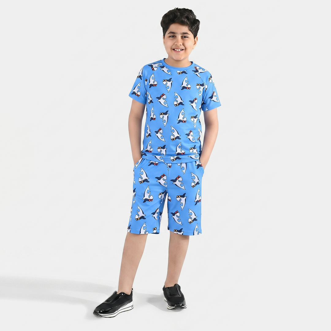 Boys Nylon Swimming 2-Piece Suit (Shark) - Blue