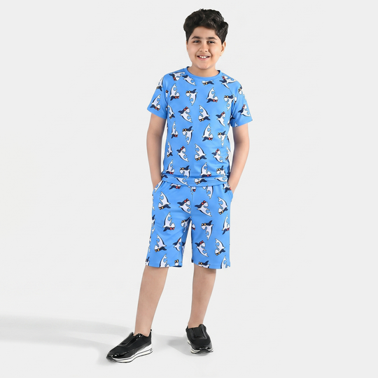 Boys Nylon Swimming 2-Piece Suit (Shark) - Blue