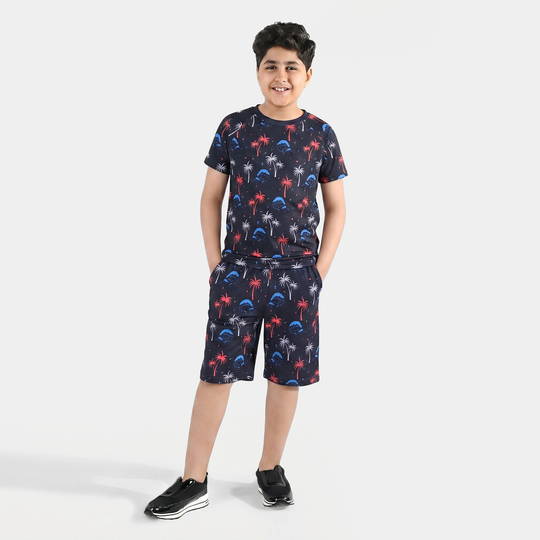 Boys Nylon Swimming 2 Piece Suit Palm Tree