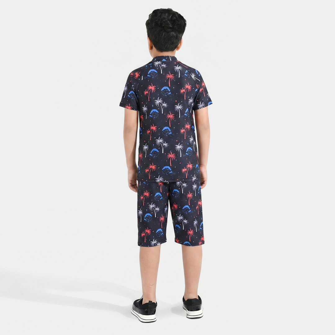 Boys Nylon Swimming 2 Piece Suit Palm Tree