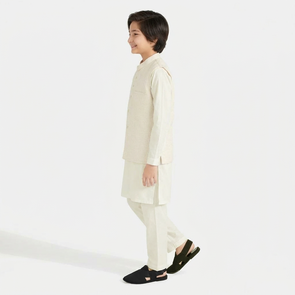 Boys Poly Viscose 3Piece Suit - Off White